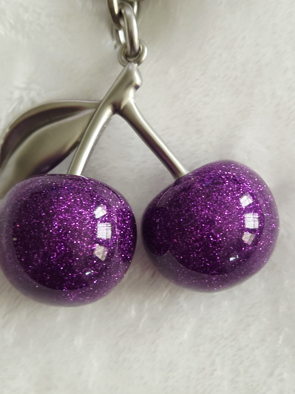 Purple Glitter Cherry Keychain Pendant - Women Accessories Bag Charm - Picture 2 of 4